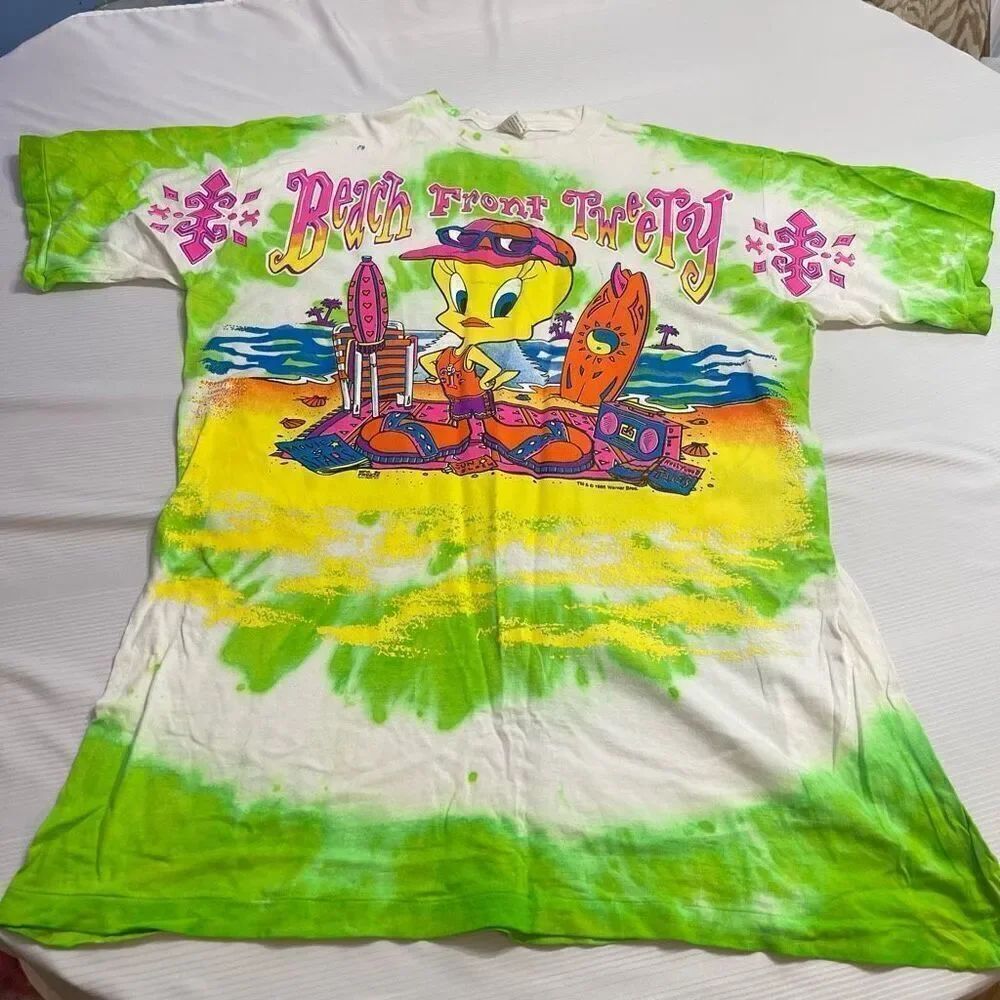 Beach Front Tweety VTG Y2K Single Stitch Tye Dye T-Shirt Size XL